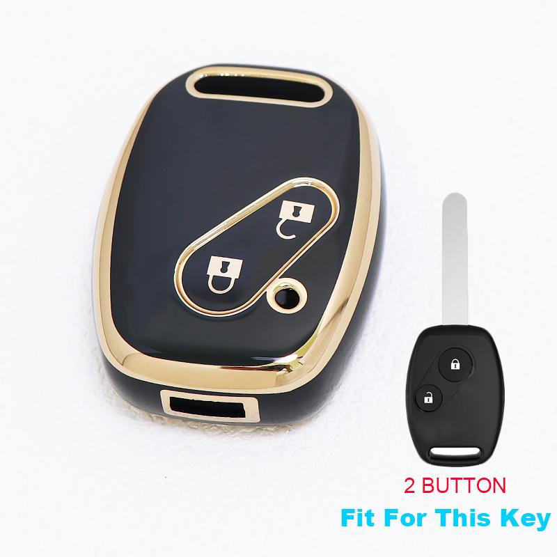 2 Button Gold Edge Tpu Car Key Fob Cover Keyring Smart Keyless Protector For Honda Accord Civic Cr-V Pilot Fit Odyssey Ridgeline