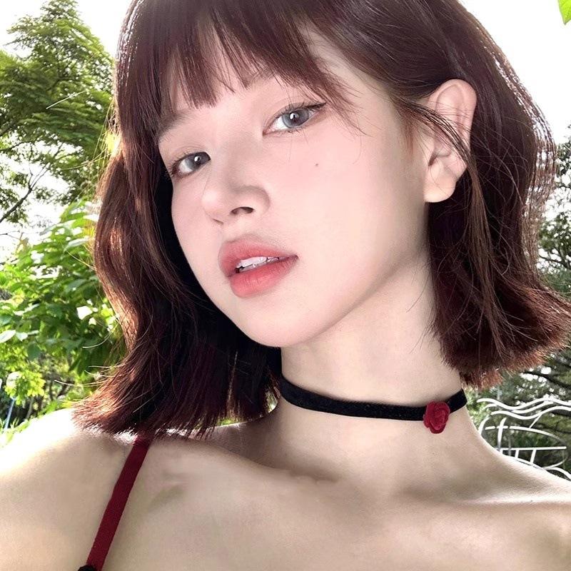 

Ожерелье-чокер в стиле бордовой розы, стильное французское ожерелье-цепочка на ключицу, винтажное флокированное ожерелье