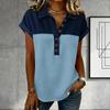 Denim Patchwork Shirts For Women Stand Collar Casual Blouse Short Sleeve Comfy Tshirt Spring Summer Fashion