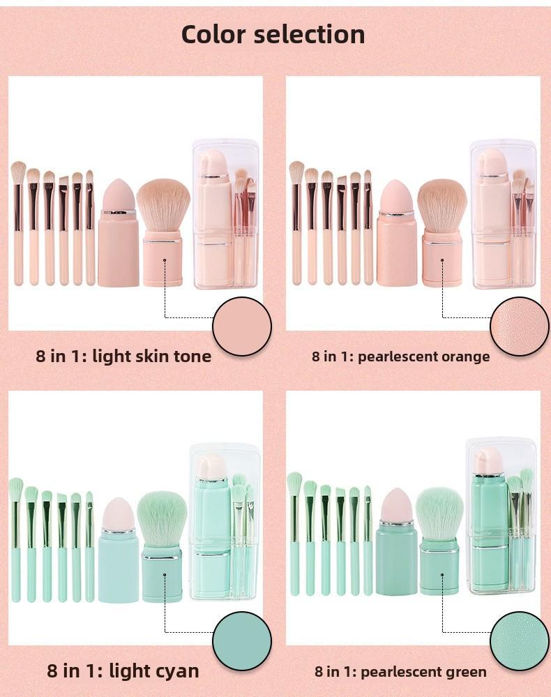 Přenosná sada zatahovacích štětců na make-up: Štětce na oční stíny, korektor a tvářenku