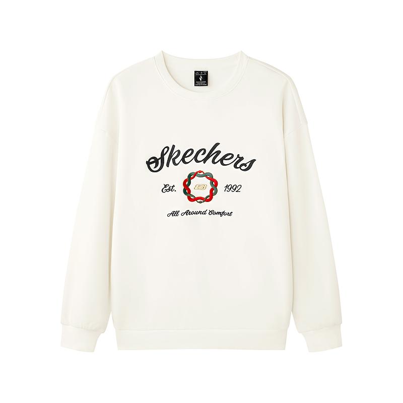 Skechers New Year Collection Comfortable Fashion Soft Round Neck Versatile Sweatshirt Men tops Cotton-Candy-White L125M058-0074 S