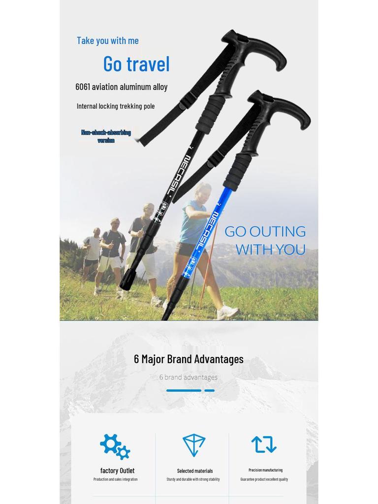 Ultralight Adjustable Hiking Poles with Curved Handle, Aluminum Alloy 6061, Three-Section Off-Road Walking Stick N101