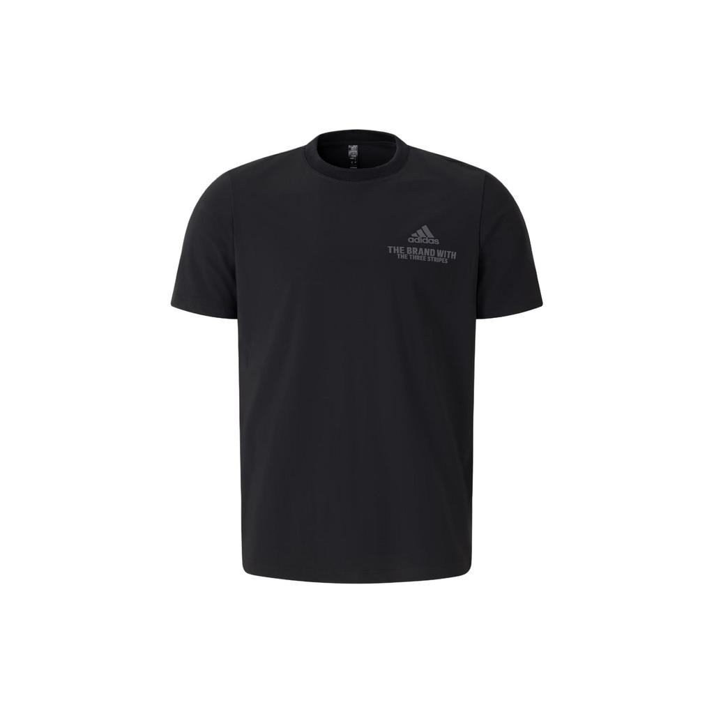 Adidas Letter Print Ribbed Crew Neck Pullover Casual Sports Tee v1 Men Tops Black Dark-Grey JD5748