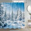 Winter Christmas Shower Curtain Funny Snowman Xmas Trees Fireplace Truck Forest Snowy Scene New Year Holiday Home Bathroom Decor