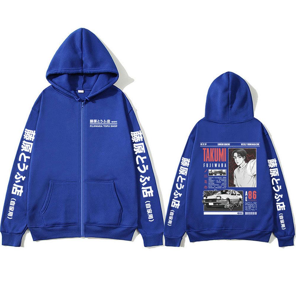 Anime Initial Takumi Fujiwara Tofu Shop JDM Car Zipper Hoodies Men Women Long Sleeve Zip Up Sweatshirts Jacket Coat