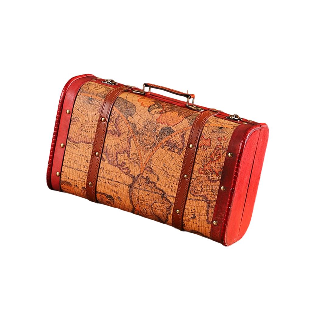 Multi Functional Wooden Chest with Faux Leather Handle Portable Carrying Case Home Decoration Travel Storage Solution