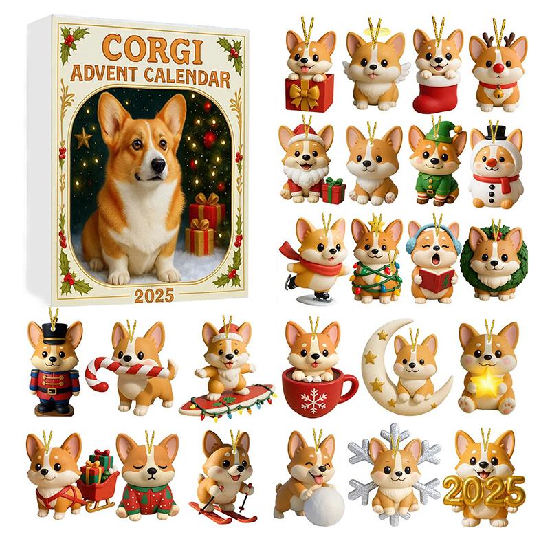Countdown With Cute Corgi Mini Ornaments, Dog-Themed Christmas Decoration Set For Home Décor