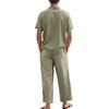 European Men's Casual Linen Short-Sleeve Shirt & Long Pants Set - Breathable Cotton Blend Two-Piece