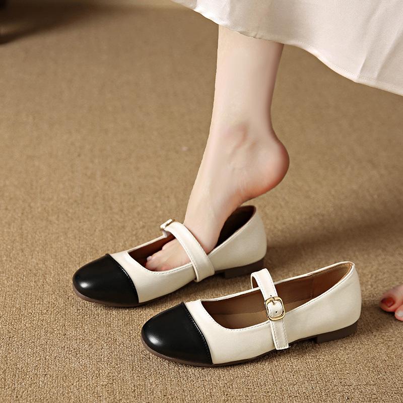 Mary Jane shoes women's color matching flat bottom 2025 summer new late evening wind small fragrant wind French single shoes light mouth small leather