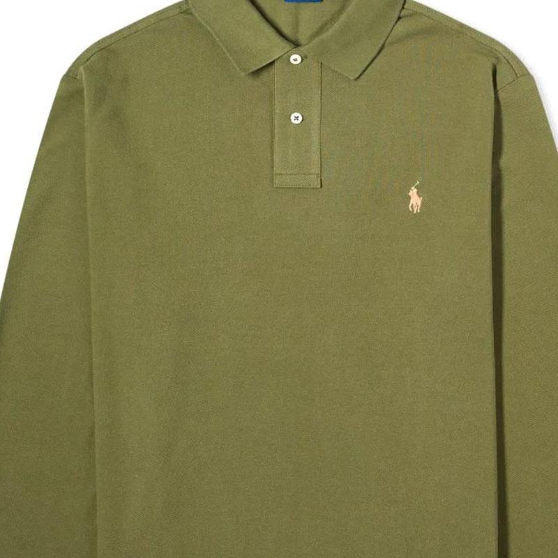 Polo Ralph Lauren Solid Color Knitted Slim Fit Button Long Sleeve Polo Shirt Men Tops Green 710680790-115