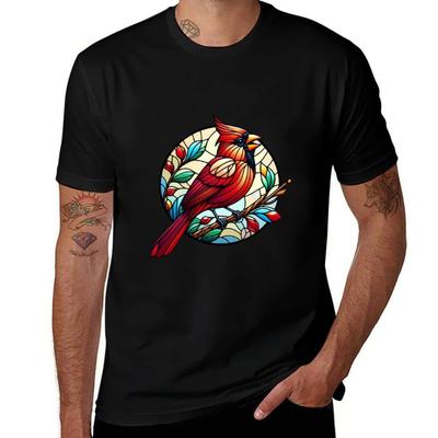 Stained Glass Cardinal Bird Tshirt Modern Style Print Tshirt