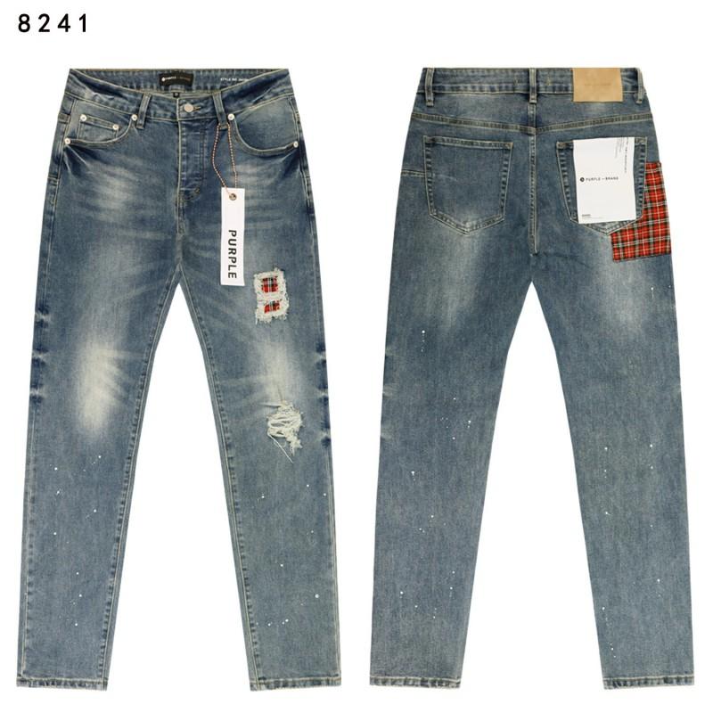Mens Slim Fit Distressed Straight Leg Denim Jeans - Mid Rise Light Wash Youth Streetwear Style