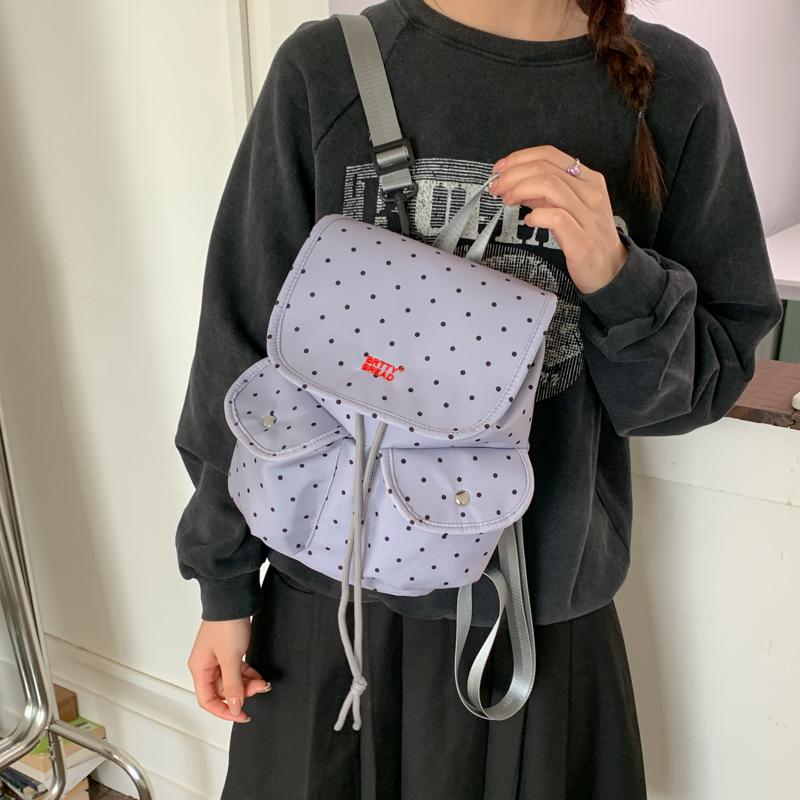 Polka Dot Backpack for Women and Students with Drawstring Closure and Front Pockets