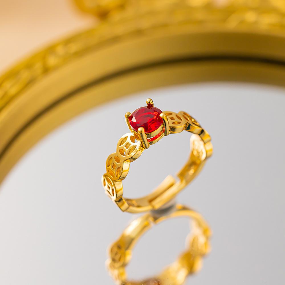 Exquisite super flash zircon ring for girls, light luxury, high-end sense opening adjustable ring, simple real gold electroplating