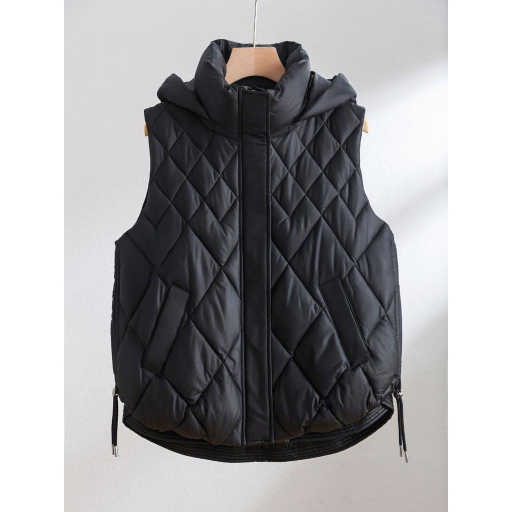 Women's Vests & Waistcoats - Winter Arrival Women's Hooded Sleeveless Vest, Loose Rhombus Quilted Padded Waistcoat, Fashion Versatile Outerwear Top