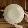 Coarse Pottery Shallow Plate Retro Style Plate Vegetable Plate Household Japanese Tableware Plate Plate Round Western Food Plate Pasta Plate