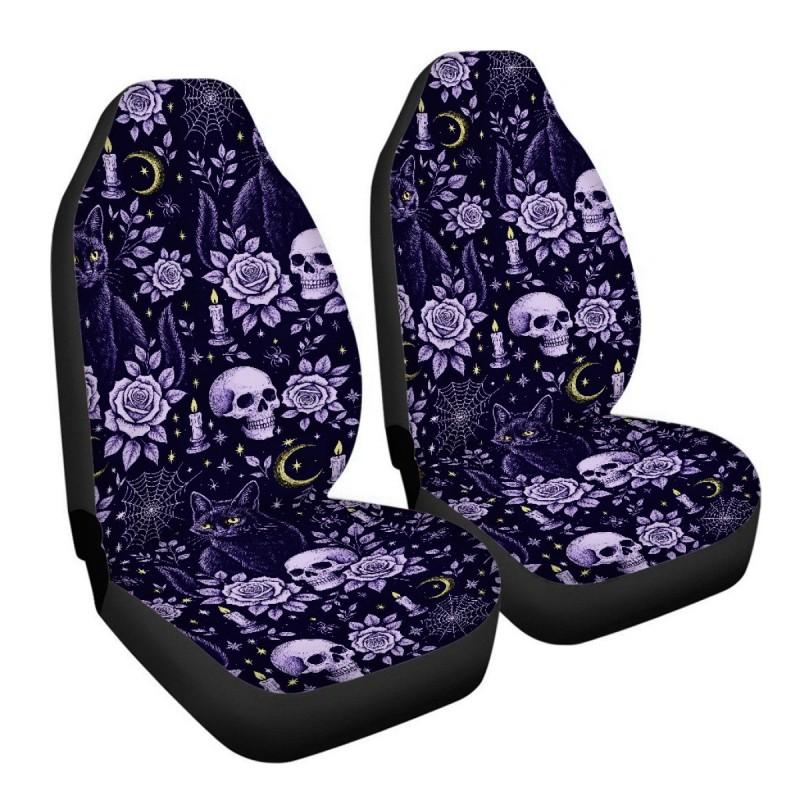 Set di 2 Coprisedili per Auto Teschio di Halloween Lavabili Vestibilità Universale Protezione Interni Auto