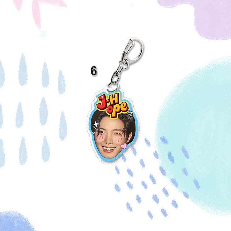 BTS Cute Cartoon Acrylic Keychain, Kpop Member Face Keyring, Graffiti Style Bag Charm for ARMY Fans