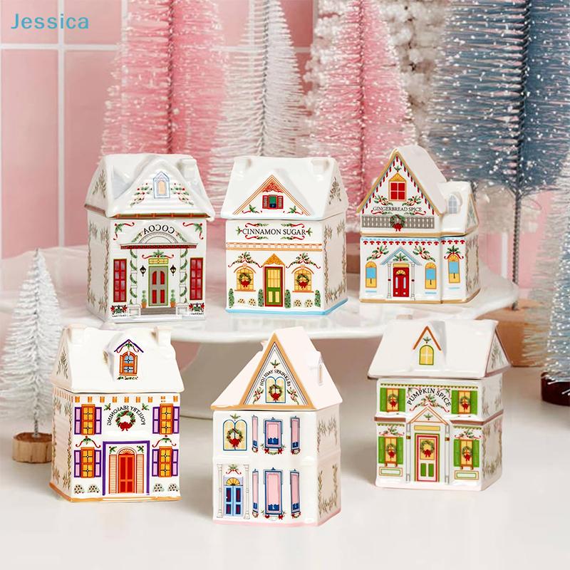 Christmas Holiday Village Spice House Set-Mini Gingerbread Houses Jars Festive Decor Kitchen Countertop Christmas Candle