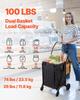 Shopping Cart, Folding Grocery Utility Cart with Dual Baskets, Waterproof Liner & Wheels, 45 KG Large Load Capacity, Heavy Duty Laundry Basket for