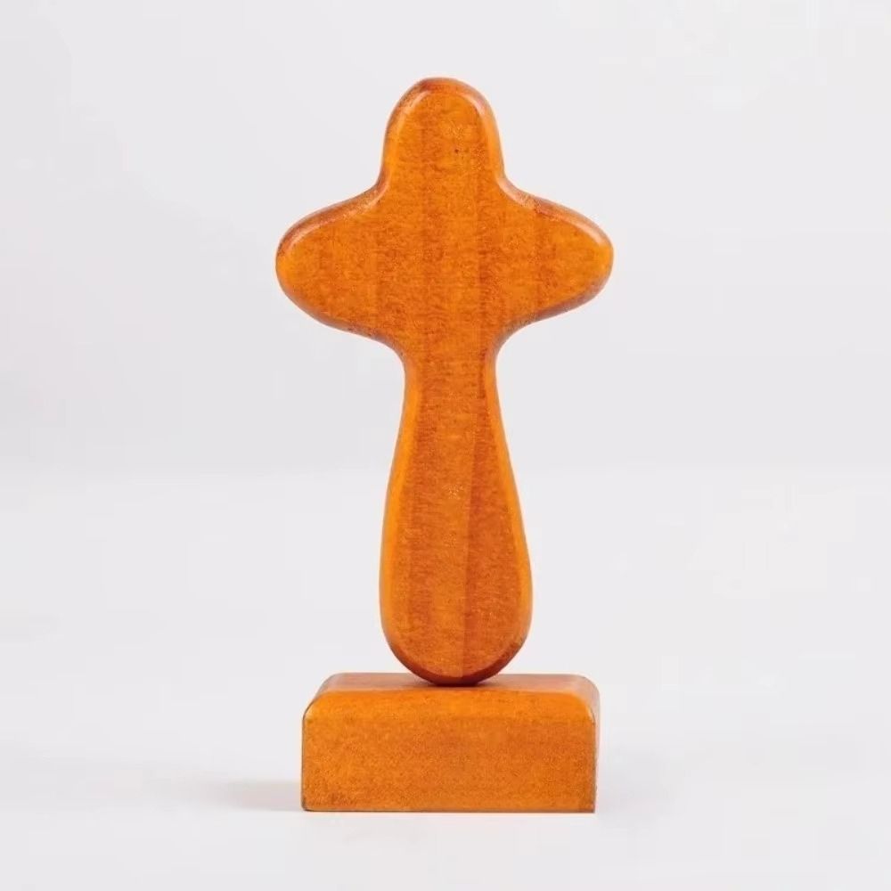 Wood Material Wood Cross Statue Handicraft Design Desktop Cross Ornament Office Desktop