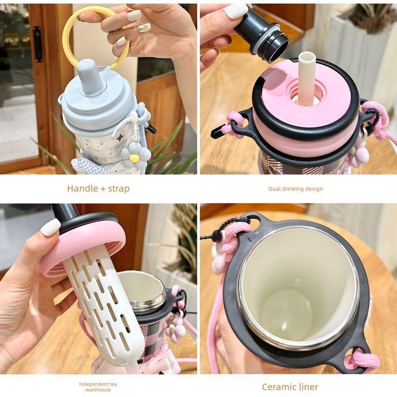 Large-Capacity Thermos Cup with Ceramic Liner, 2025 New Model, Stylish Cup for Women, Niche High-End Water Cup with Straw