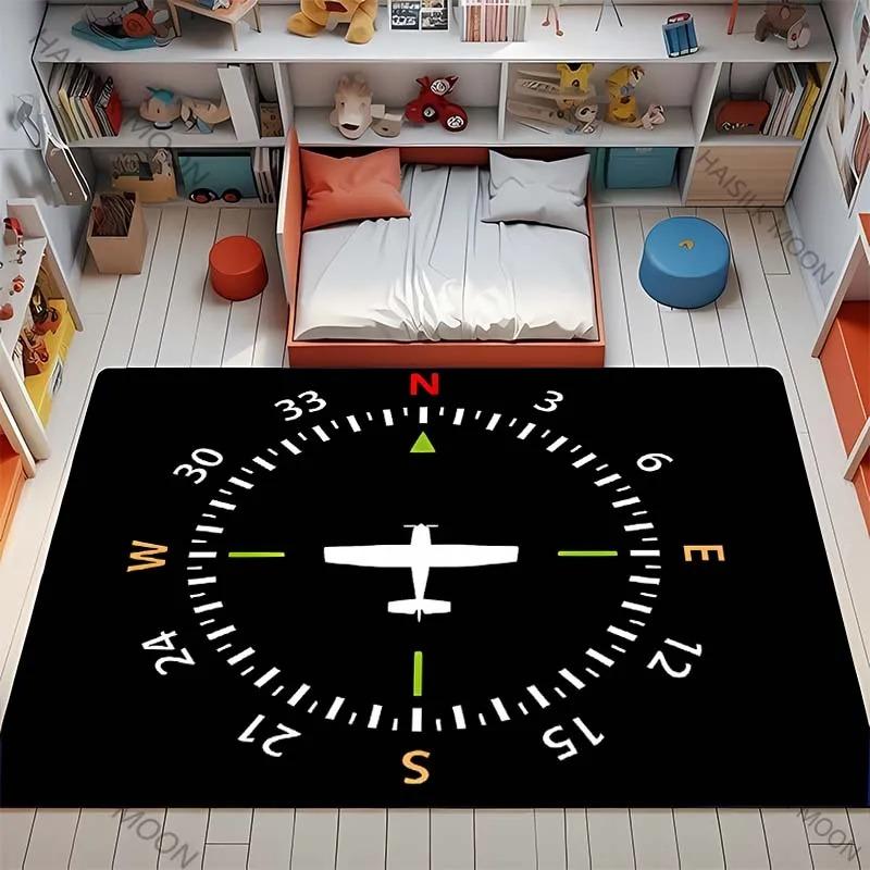 Aviation Airplane Carpet Mat Rug Compass Dashboard Aircraft Silhouette Kids Play Educational Home Decoration Floor Bedroom Mat
