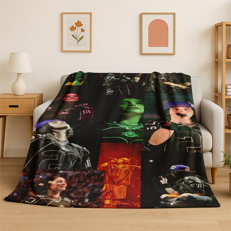 3D Billie Eilish Singer Star Flannel Blanket Soft Warm Throw Blanket for Bedroom Living Room Bed Travel Camping Picnic Gift