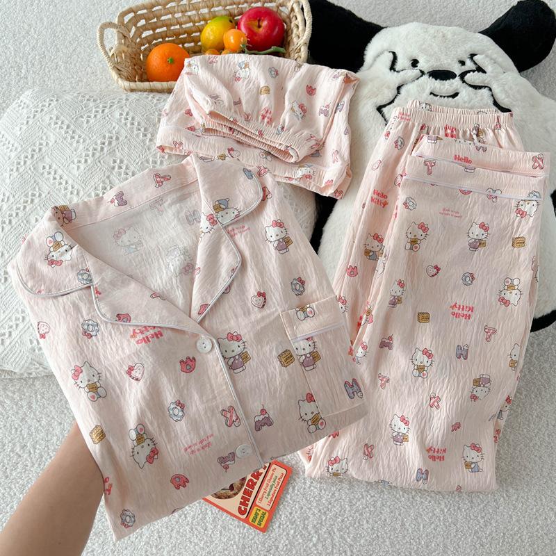 

Cloud Cotton Pajamas Women S Summer Cloud Cotton Short Sleeves Sweet Loungewear Three-Piece Set 2XL