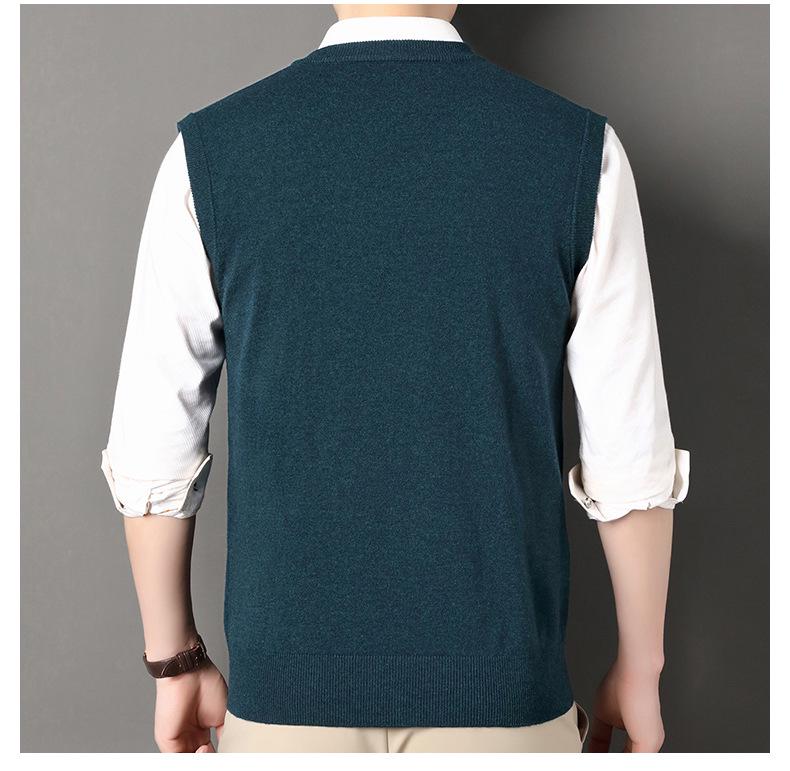 Men's 100% Pure Wool Thickened V-Neck Vest for Autumn/Winter