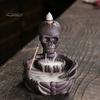 Quemador de Incienso Artesanal Quemador Esqueleto, Portaconos Cascada de Flujo Inverso, Soporte Decorativo Calavera Gótica para Hogar Varilla Decoración Halloween, Meditación