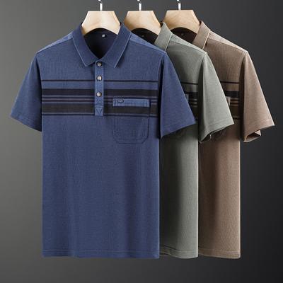 Polo Gömlek Erkek Yaz Yeni Çizgili Kısa Kollu Tişört Genç ve Orta Yaşlı Rahat Moda Pamuklu Erkek Üst
