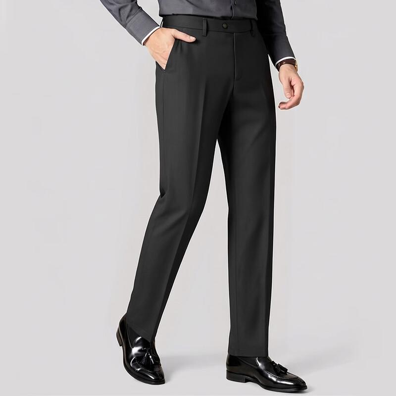 FIRS Men's Silk-Blend Straight Fit Business Casual Trousers