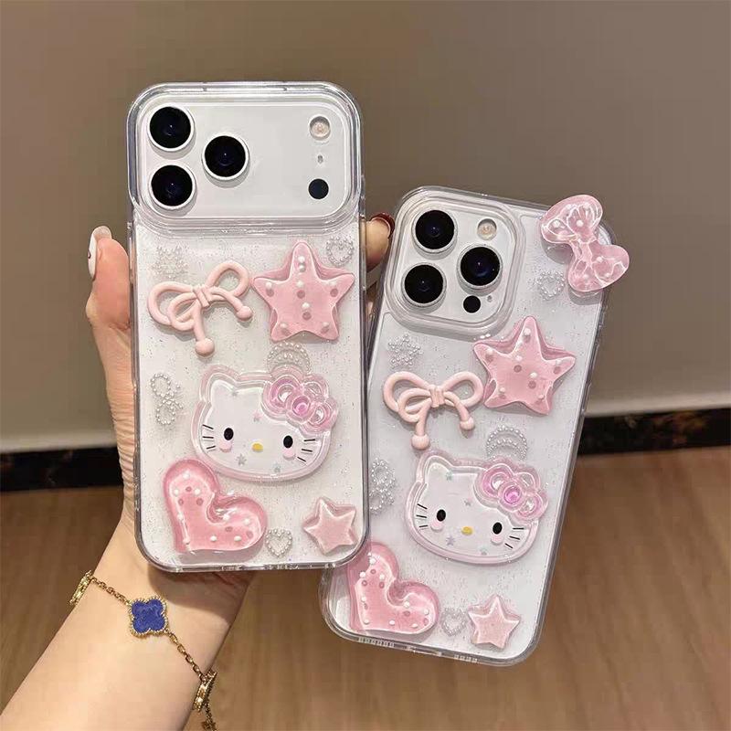 

Three-Dimensional Epoxy Kt Is Suitable For Apple 16Promax Mobile Phone Case Iphone17 Bow 15Pro Love Glitter. iPhone 17Promax