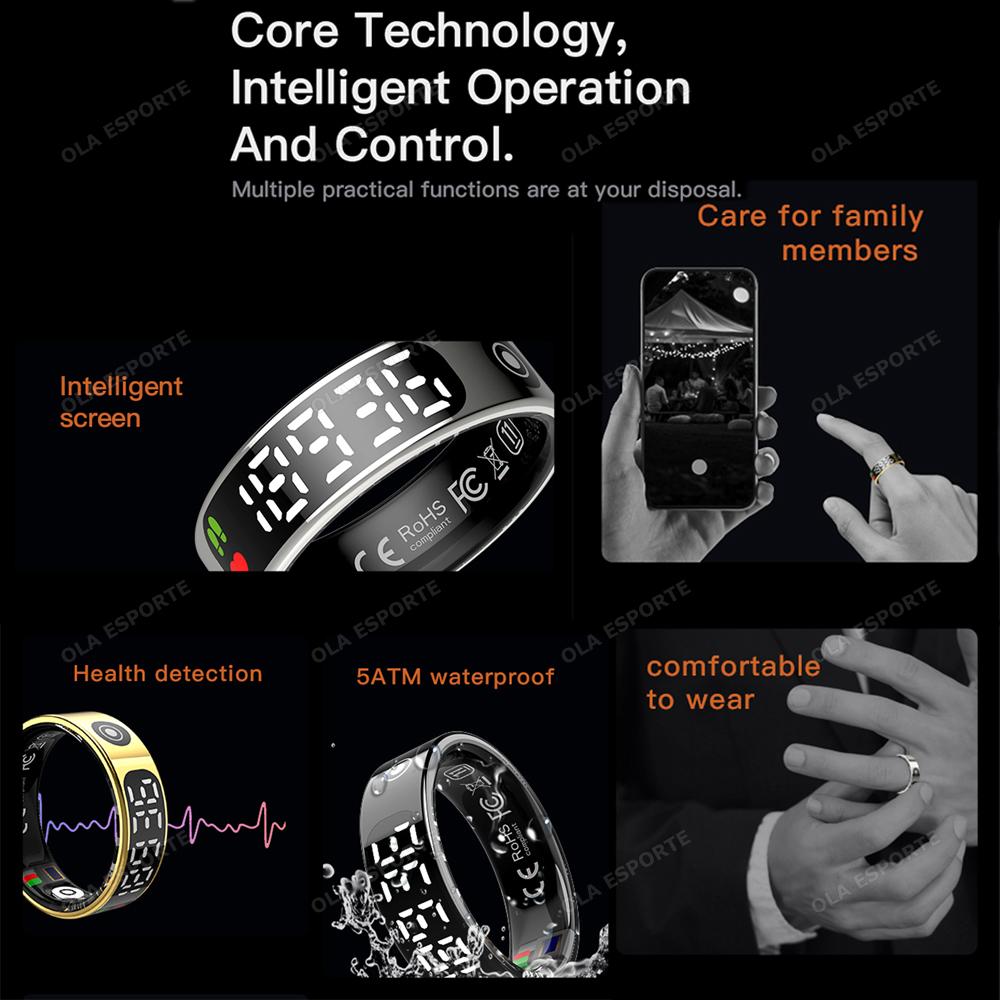 New Smart Ring LED Display Screen Heart Rate Blood Oxygen Monitor Waterproof Fitness Sports Smartring Men Women For Android IOS