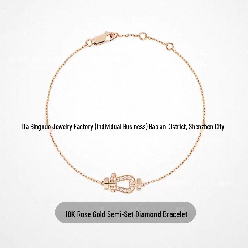 V Gold Rose Gold Full Diamond Horseshoe Bracelet and 8-Shaped Necklace Set