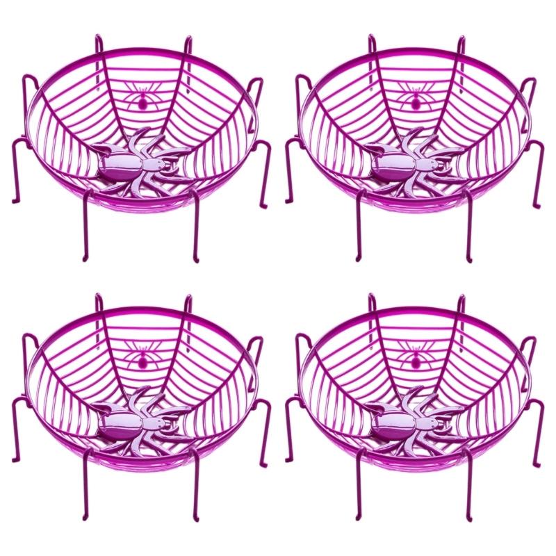 4Pcs Halloween Spiderweb Basket Large Candy Bowls Plastic Sweets Basket Fruit Plate Party Candy Holder Bowls Enduring
