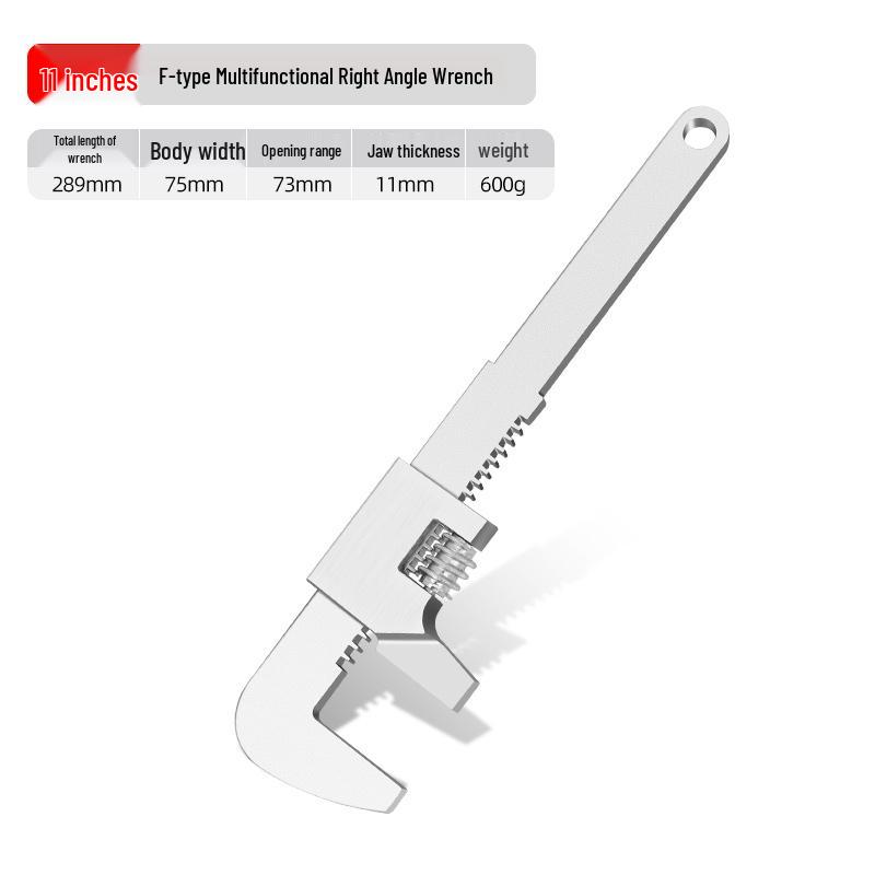 Large Opening Adjustable F-Type Multi-Function Right Angle Pipe Wrench Tool