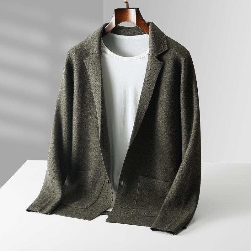 Cardigan Men s Spring And Autumn High-End Outerwear Sweater Casual Small Suit Jacket Olive Collar Sweater XS