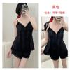 French Style Light Luxury Spaghetti Strap Shorts Set for Women, Summer with Chest Pad, Home Lace Loungewear, Thin Ice Silk Women's Pajamas