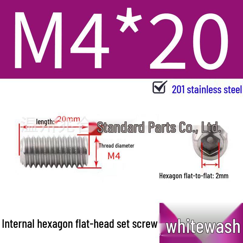 201 Stainless Steel Headless Set Screw - Flat End Socket Screw