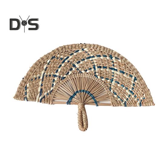 Handgefertigter Fächer aus Strohweben, natürliches Seegras, Raffia-Handfächer, halbrund, gewebtes Palmblatt, Handfächer, Sommer-Kühlfächer, Hochzeits-Party-Dekoration