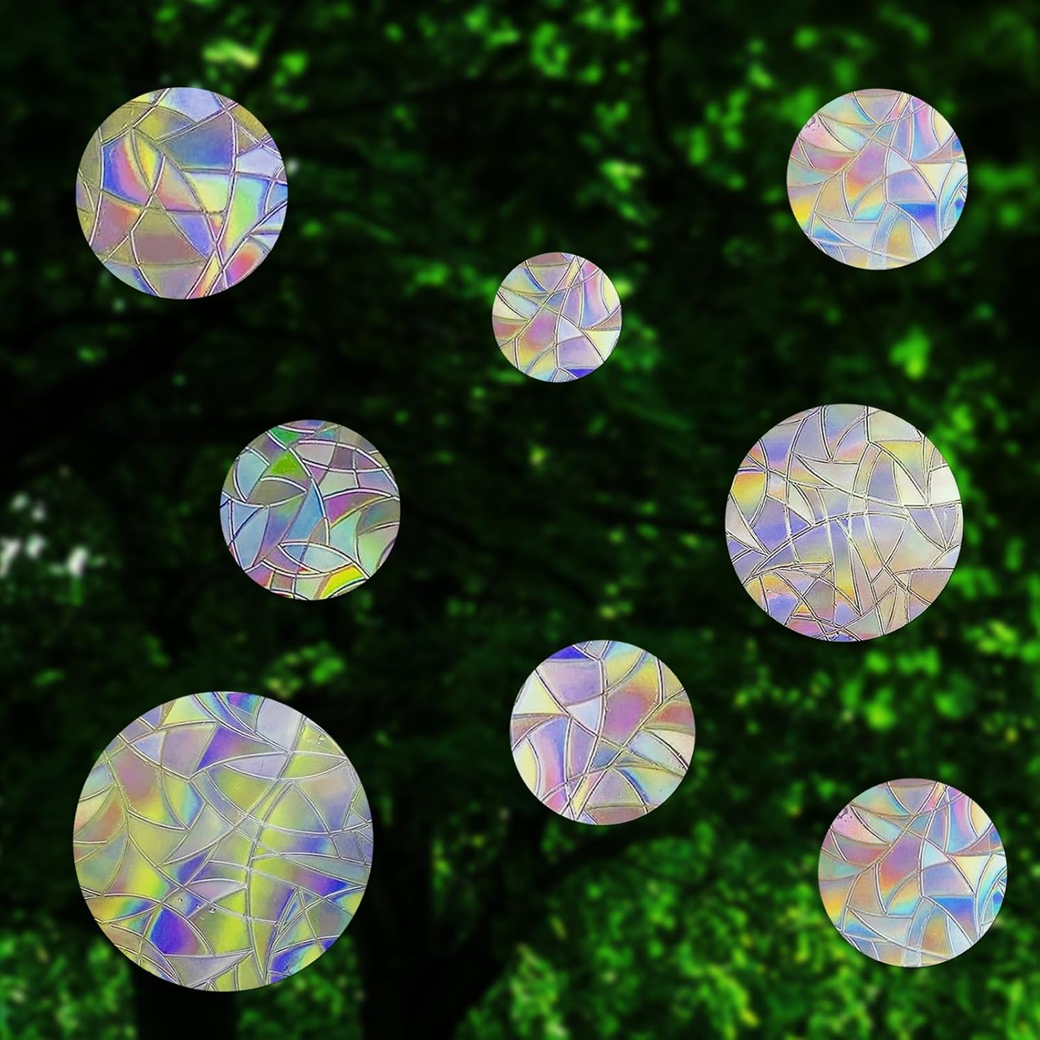ROROP 36 Pcs Anti-Collision Rainbow Stickers Circle Window Clings - Save Birds from Window Collisions, Non-Adhesive Prismatic Vinyl Clings