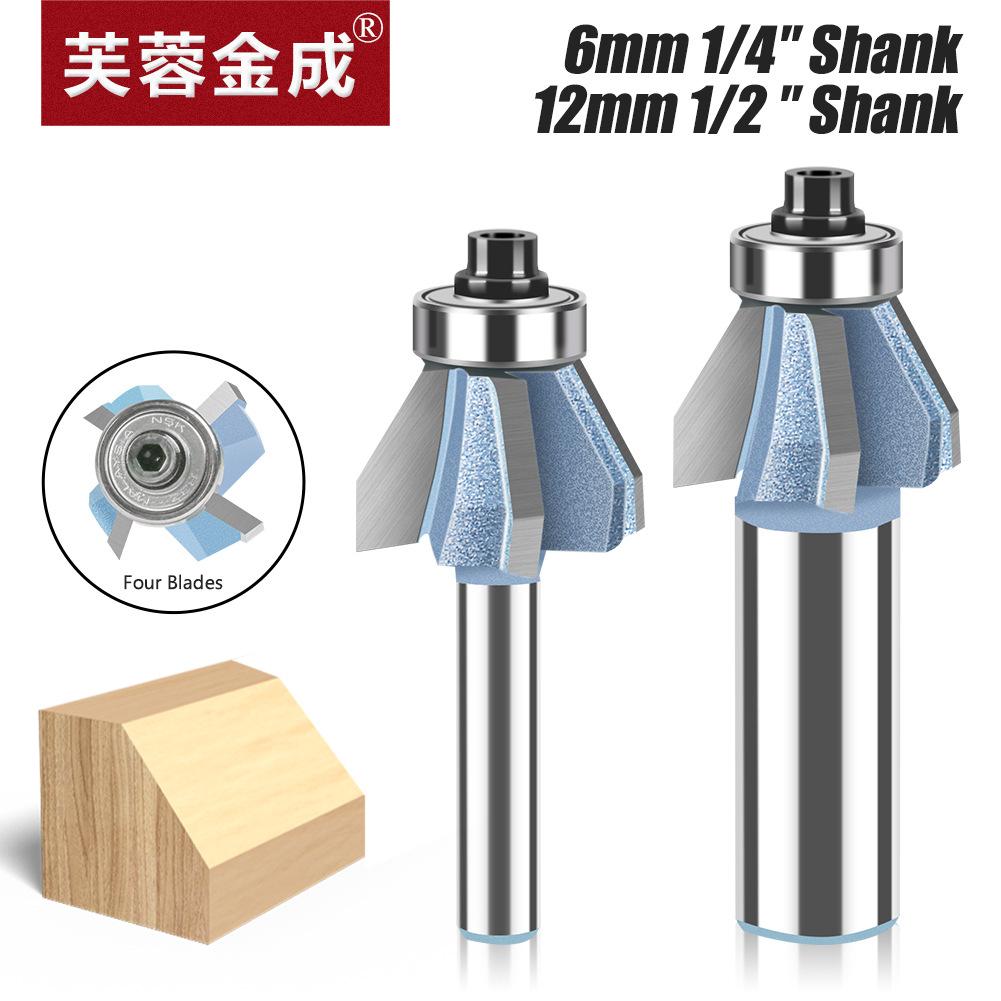 60 Degree 1/4 Shank 1/2 Shank Four-edge Bevel Cutter Industrial Grade Trimming Cutter Tungsten Steel Alloy Cutter Head Edge Banding Milling Cutter