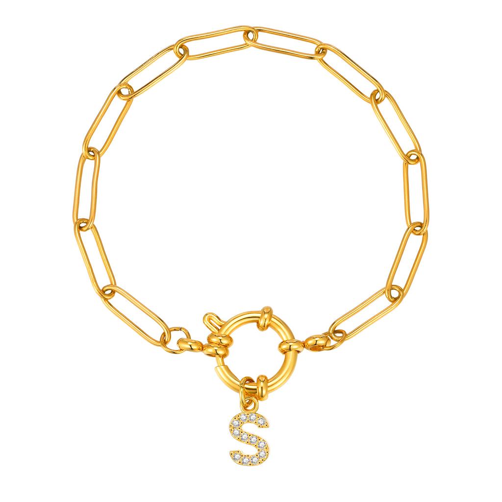 Stainless Steel 18K Gold Fashion Small Square Chain Bubble Buckle Copper Material 26 Letter Bracelet Br-2167
