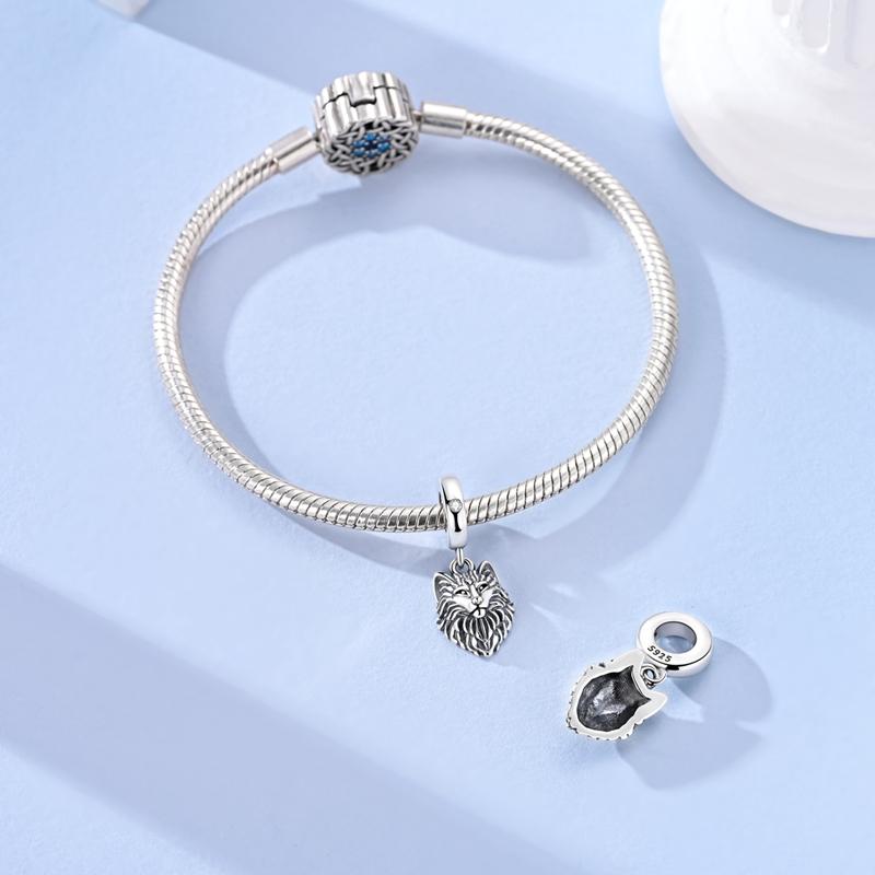 Ciondolo Pendente 3D Testa di Lupo in Argento 925 Zirconia Cubica Pendente Adatto per Braccialetto Gioielli Animali per Donne Ragazze Regali