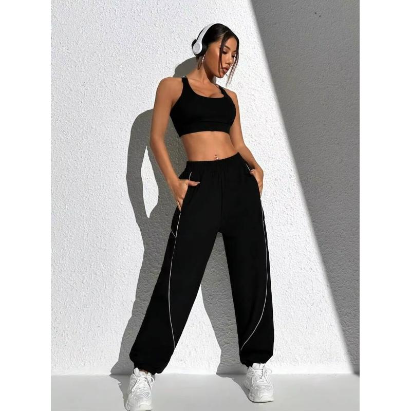 Pantaloni Sportivi da Yoga a Vita Alta Larghi Casual a Righe Dimagranti Fitness con Polsini Pantaloni da Tempo Libero da Donna