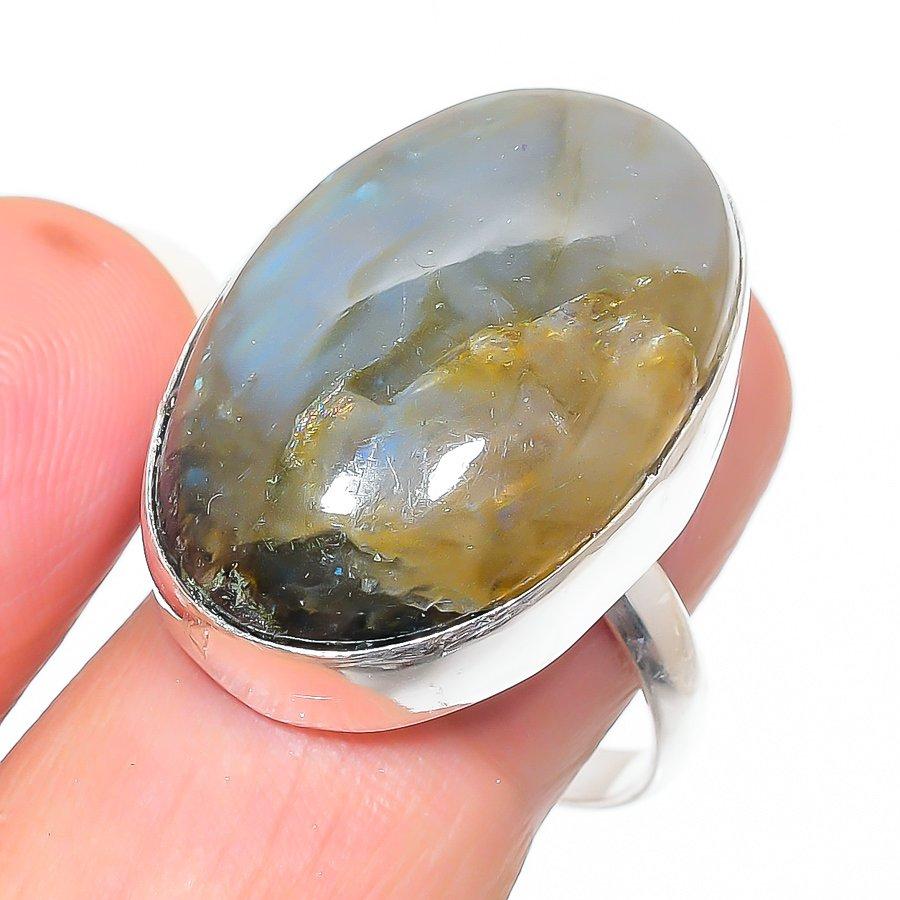 

Natural Labradorite Gemstone Handmade 925 Sterling Silver Ring Size 10 c3O33