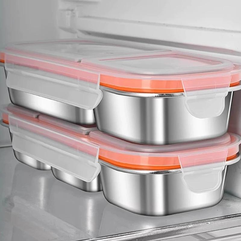 Mini pojemnik na lunch ze stali nierdzewnej 304 z przegródkami na lekkie posiłki, specjalnie do odchudzania i kontroli porcji, można używać w kuchence mikrofalowej