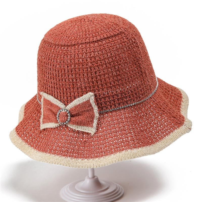Hollow Bucket Hat Women's New Summer Fashion Simple Bow Sun Hat Foldable Sun Hat